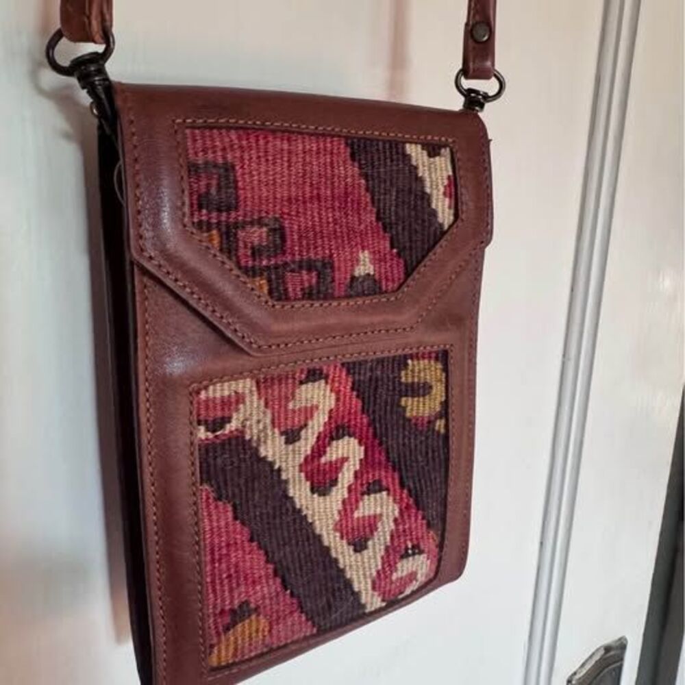 Turkish Kilim leather crossbody bag